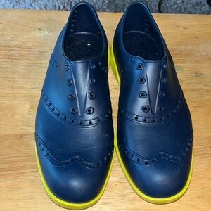 Navy and Yellow Loafers with Modern Brogue Detailing